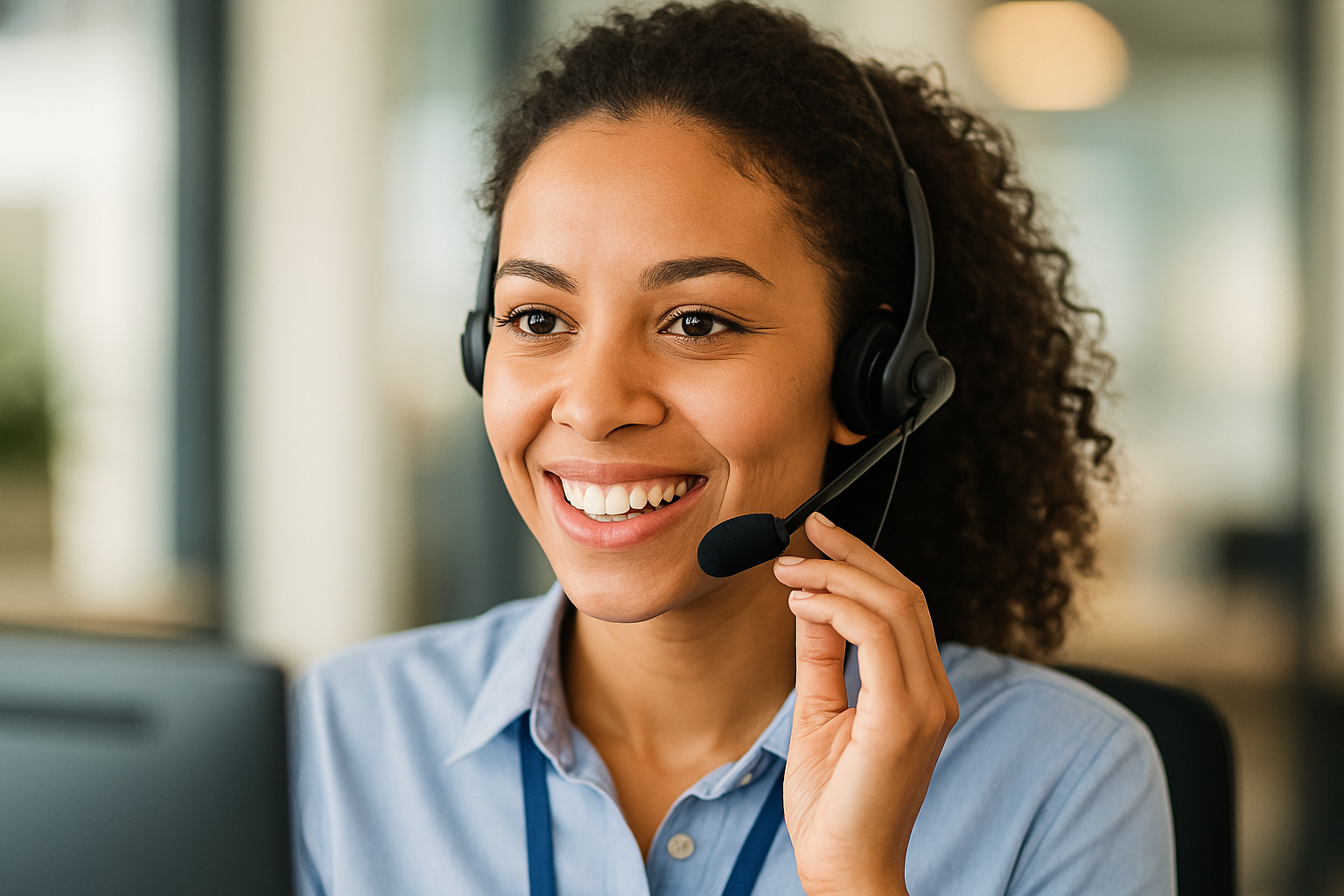 Kundenservice-Mitarbeiterin mit Headset im Büro