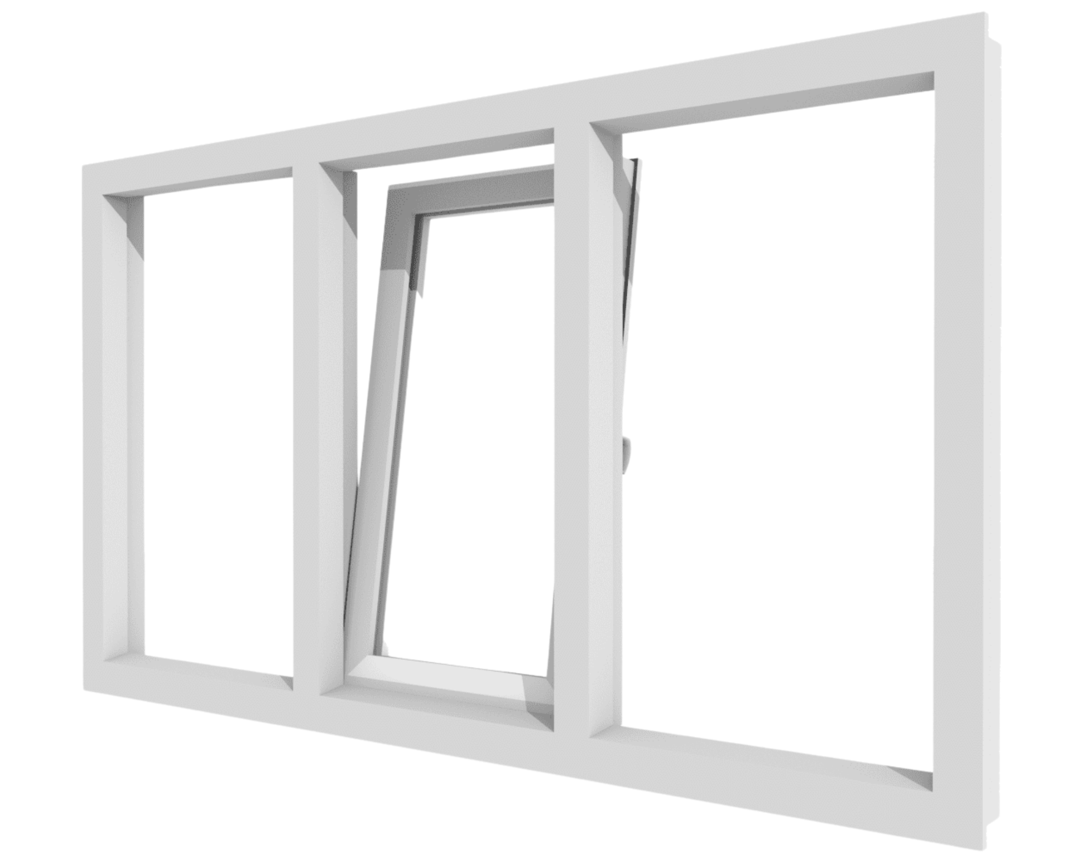 Kunststofffenster mit zwei festverglasten Elementen und einem Dreh-Kipp-Flügel